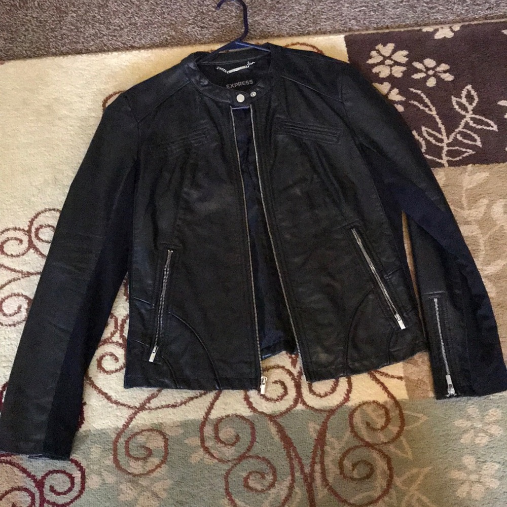Express, black faux leather jacket, size L